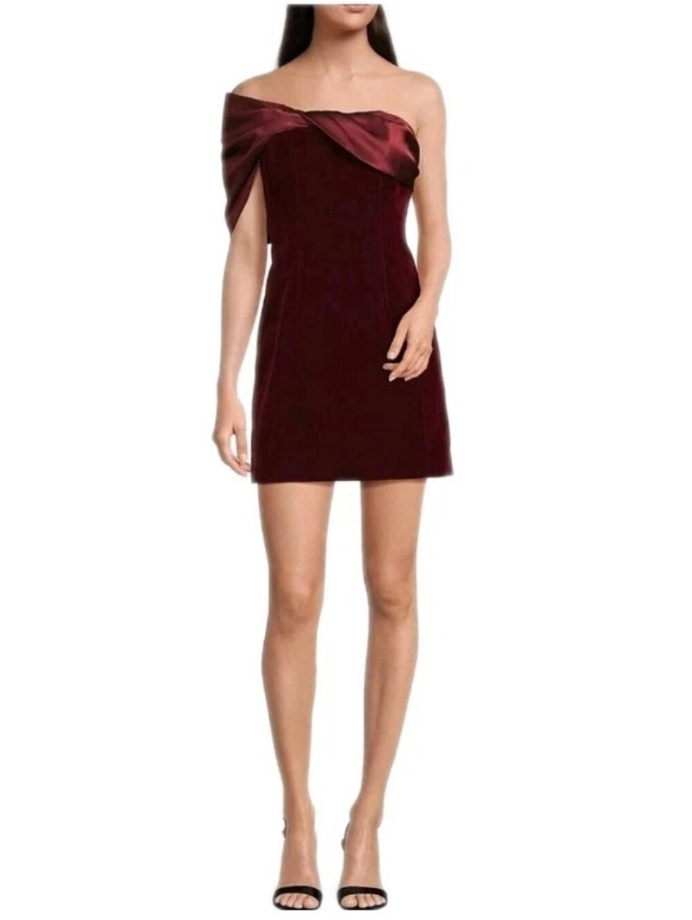Muse by Marchesa Cosmos Garnet Velvet One Shoulder Evening Cocktail Minidress: 0